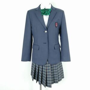 1円 ブレザー チェックスカート リボン 上下4点セット M トンボ 冬物 女子 学生服 大阪市立高校 グレー 制服 中古 ランクC EY7258