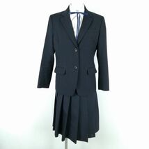 1円 ブレザー チェックスカート 紐タイ 上下4点セット トンボ 冬物 女子 学生服 神奈川桐蔭学園中学高校 紺 制服 中古 ランクC EY6774_画像1