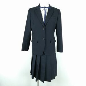 1円 ブレザー チェックスカート 紐タイ 上下4点セット トンボ 冬物 女子 学生服 神奈川桐蔭学園中学高校 紺 制服 中古 ランクC EY6774