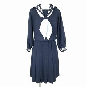 1円 セーラー服 スカート スカーフ 上下3点セット 指定 富士ヨット 冬物 白3本線 女子 学生服 東京共立女子中学 紺 中古 ランクC EY7160