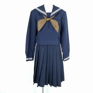 1円 セーラー服 スカート スカーフ 上下3点セット 大きいサイズ 冬物 白3本線 女子 学生服 中学 高校 紺 制服 中古 ランクC EY7210