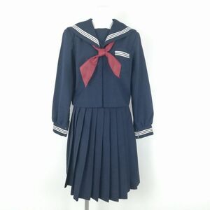 1円 セーラー服 スカート スカーフ 上下3点セット 大きいサイズ 冬物 白3本線 女子 学生服 中学 高校 紺 制服 中古 ランクB EY7243