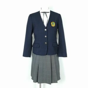 1円 イートン チェックスカート 紐タイ 上下4点セット 160A 冬物 女子 学生服 神奈川東海大学付属相模高校 紺 制服 中古 ランクC EY7467