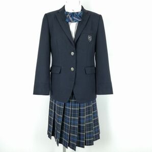 1円 ブレザー チェックスカート リボン 上下4点セット 冬物 女子 学生服 東京昭和第一学園高校 紺 制服 中古 ランクB EY6803の画像1