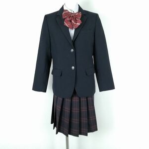 1円 ブレザー チェックスカート リボン 上下4点セット M トンボ 冬物 女子 学生服 岐阜益田清風高校 紺 制服 中古 ランクC EY7488