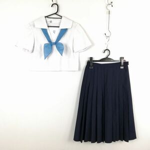 1円 セーラー服 スカート スカーフ 上下3点セット 夏物 女子 学生服 大分竹田高校 白 制服 中古 ランクC NA9737