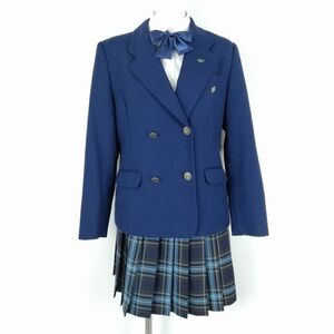 1円 ブレザー チェックスカート リボン 上下4点セット 165A カンコー 冬物 女子 学生服 兵庫宝塚西高校 花紺 制服 中古 ランクB EY7469