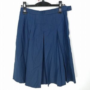 1円 スクールスカート 冬物 w69-丈57 花紺 中学 高校 プリーツ 学生服 制服 女子 中古 HK3863