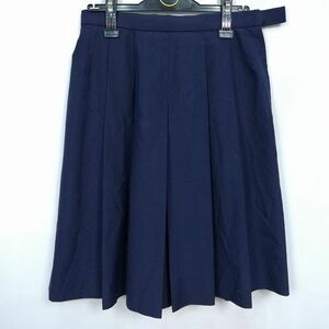 1円 スクールスカート 大きいサイズ 夏物 w72-丈58 紺 大分中津北高校 プリーツ 学生服 制服 女子 中古 HK2392