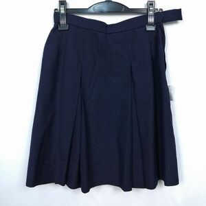 1円 スクールスカート 冬物 w66-丈50 紺 中学 高校 プリーツ 学生服 制服 女子 中古 HK2370