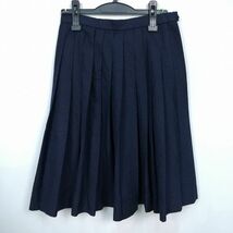 1円 スクールスカート 冬物 w66-丈61 紺 中学 高校 プリーツ 学生服 制服 女子 中古 HK2413_画像1