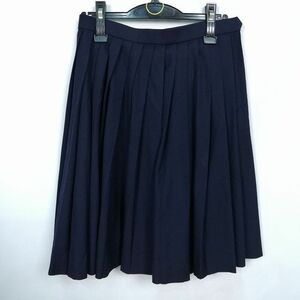 1円 スクールスカート 冬物 w69-丈56 紺 中学 高校 プリーツ 学生服 制服 女子 中古 HK2415