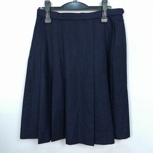 1円 スクールスカート 冬物 w66-丈58 紺 中学 高校 プリーツ 学生服 制服 女子 中古 HK2409