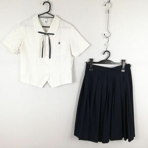 1円 ブラウス スカート 紐タイ 上下3点セット M トンボ 夏物 女子 学生服 中学 高校 白 制服 中古 ランクC EY0824