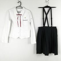 1円 ブラウス スカート 紐タイ 上下3点セット 中間服 女子 学生服 熊本農業高校 白 制服 中古 ランクC NA9865_画像1