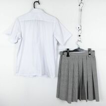 1円 ブラウス チェックスカート 紐タイ 上下3点セット 160 大きいサイズ カンコー 夏物 女子 学生服 中学 高校 白 中古 ランクC EY0860_画像2