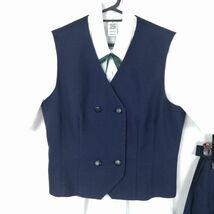 1円 ベスト スカート 紐タイ 上下4点セット 冬物 女子 学生服 中学 高校 紺 制服 中古 ランクC NA9659_画像3