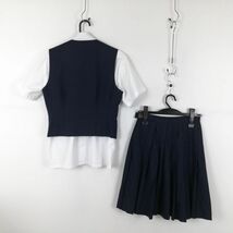 1円 ベスト スカート 紐タイ 上下4点セット 冬物 女子 学生服 中学 高校 紺 制服 中古 ランクC NA9659_画像2