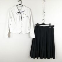 1円 ブラウス スカート 紐タイ 上下3点セット 大きいサイズ 中間服 女子 学生服 熊本農業高校 白 制服 中古 ランクC EY0206_画像1