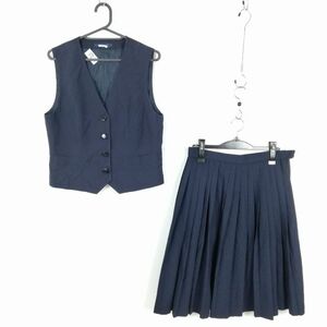 1円 ベスト スカート 上下2点セット 夏物 女子 学生服 中学 高校 紺 制服 中古 ランクC NA9727