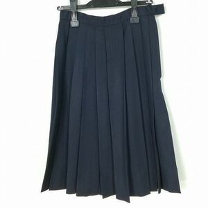 1円 スクールスカート 冬物 w62-丈63 紺 中学 高校 プリーツ 学生服 制服 女子 中古 IN4396