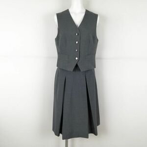 1円 ベスト スカート 上下2点セット 夏物 女子 学生服 中学 高校 グレー 制服 中古 ランクC EY7422