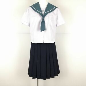 1円 セーラー服 スカート ネクタイ 上下3点セット 165A トンボ 夏物 白1本線 女子 学生服 鹿児島和田中学 白 制服 中古 ランクC EY7803