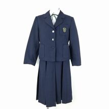 1円 ブレザー ジャンパースカート 紐タイ 上下4点セット 指定 冬物 女子 学生服 山口岩国商業高校 紺 制服 中古 ランクB EY7859_画像1