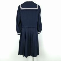 1円 セーラー服 スカート スカーフ 上下3点セット 165A カンコー 冬物 白3本線 女子 学生服 中学 高校 紺 制服 中古 ランクC EY7853_画像2