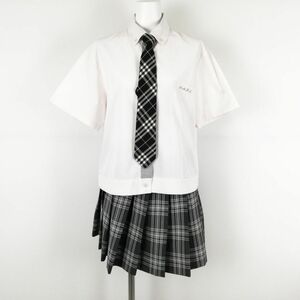 1円 ブラウス ミニスカート ネクタイ 上下3点セット 3L 大きいサイズ 夏物 女子 学生服 中学 高校 白 制服 中古 ランクB EY7573