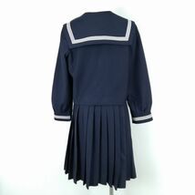 1円 セーラー服 スカート スカーフ 上下3点セット 指定 冬物 白3本線 女子 学生服 兵庫姫路南高校 紺 制服 中古 ランクC EY7747_画像2