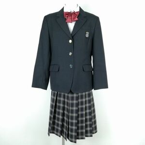 1円 ブレザー チェックスカート 上下4点セット BM 大きいサイズ トンボ 冬物 女子 学生服 枚方なぎさ高校 黒 制服 中古 ランクC EY7918