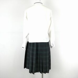 1円 ブラウス チェックスカート 上下3点セット L 大きいサイズ 富士ヨット 中間服 青1本線 静岡浜松海の星高校 白 中古 ランクC EY7406の画像2