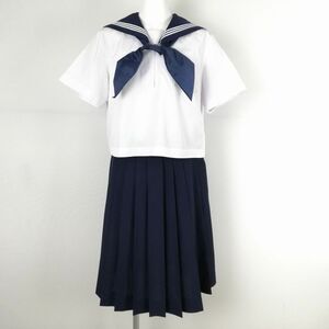 1円 セーラー服 スカート スカーフ 上下3点セット 大きいサイズ カンコー 夏物 白3本線 女子 学生服 中学 高校 白 中古 ランクC EY7249