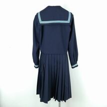 1円 セーラー服 スカート スカーフ 上下3点セット 大きいサイズ 冬物 水色3本線 女子 学生服 中学 高校 紺 制服 中古 ランクC EY7749_画像2