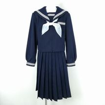 1円 セーラー服 スカート スカーフ 上下3点セット 170A 大きいサイズ 冬物 白3本線 女子 学生服 中学 高校 紺 制服 中古 ランクC EY7911_画像1