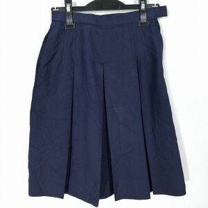 1円 スクールスカート 冬物 w63-丈55 紺 中学 高校 プリーツ 学生服 制服 女子 中古 HK4113