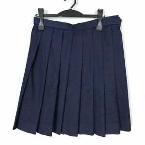 1円 スクールスカート 大きいサイズ 冬物 w72-丈54 紺 中学 高校 森英恵 プリーツ 学生服 制服 女子 中古 HK3906