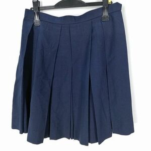 1円 スクールスカート 冬物 w69-丈51 紺 中学 高校 プリーツ 学生服 制服 女子 中古 HK3864