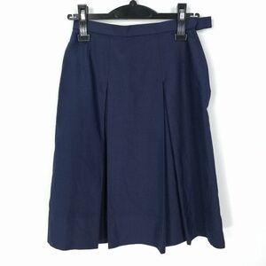 1円 スクールスカート 冬物 w60-丈55 紺 中学 高校 プリーツ 学生服 制服 女子 中古 HK4176