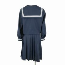 1円 セーラー服 スカート スカーフ 上下3点セット 大きいサイズ 冬物 白3本線 女子 学生服 中学 高校 紺 制服 中古 ランクB EY7855_画像2