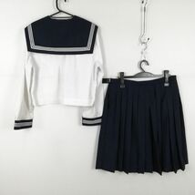 1円 セーラー服 スカート スカーフ 上下3点セット 大きいサイズ 特大 中間服 白3本線 女子 学生服 中学 高校 白 制服 中古 ランクC EY7948_画像2