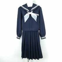 1円 セーラー服 スカート スカーフ 上下3点セット 170 大きいサイズ 冬物 白3本線 女子 学生服 中学 高校 紺 制服 中古 ランクC EY7903_画像1