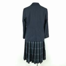 1円 ブレザー チェックスカート 紐タイ 上下4点セット 冬物 女子 学生服 東京日野第二中学 紺 制服 中古 ランクC EY7987_画像2