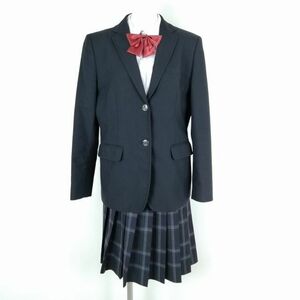 1円 ブレザー チェックスカート 上下4点セット 大きいサイズ 冬物 女子 学生服 東洋大学附属牛久高校 ストライプ 中古 ランクC EY8002