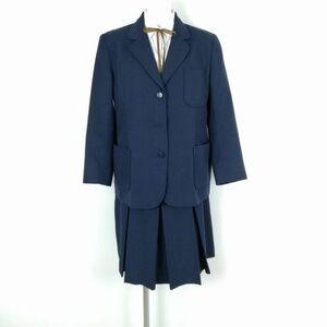 1円 ブレザー スカート 紐タイ 上下4点セット 指定 冬物 女子 学生服 中学 高校 紺 制服 中古 ランクC EY8001