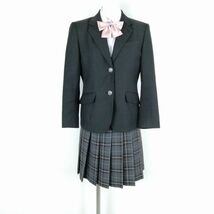 1円 ブレザー チェックスカート リボン 上下4点セット 150A 冬物 女子 学生服 東京立川第四中学 グレー 制服 中古 ランクC EY8073_画像1