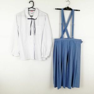 1円 ブラウス スカート 紐タイ 上下3点セット 160 大きいサイズ カンコー 中間服 女子 学生服 中学 高校 白 制服 中古 ランクC EY0890