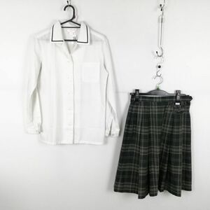 1円 ブラウス チェックスカート 上下2点セット 中間服 女子 学生服 中学 高校 白 制服 中古 ランクC EY0874