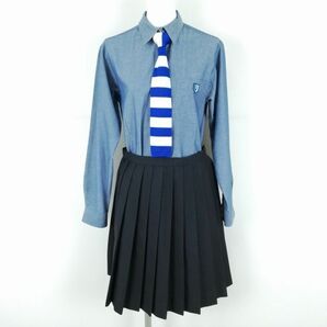 1円 ブラウス チェックスカート ネクタイ 上下3点セット 指定 中間服 女子 学生服 福岡祐誠高校 青 制服 中古 ランクC EY8224の画像1